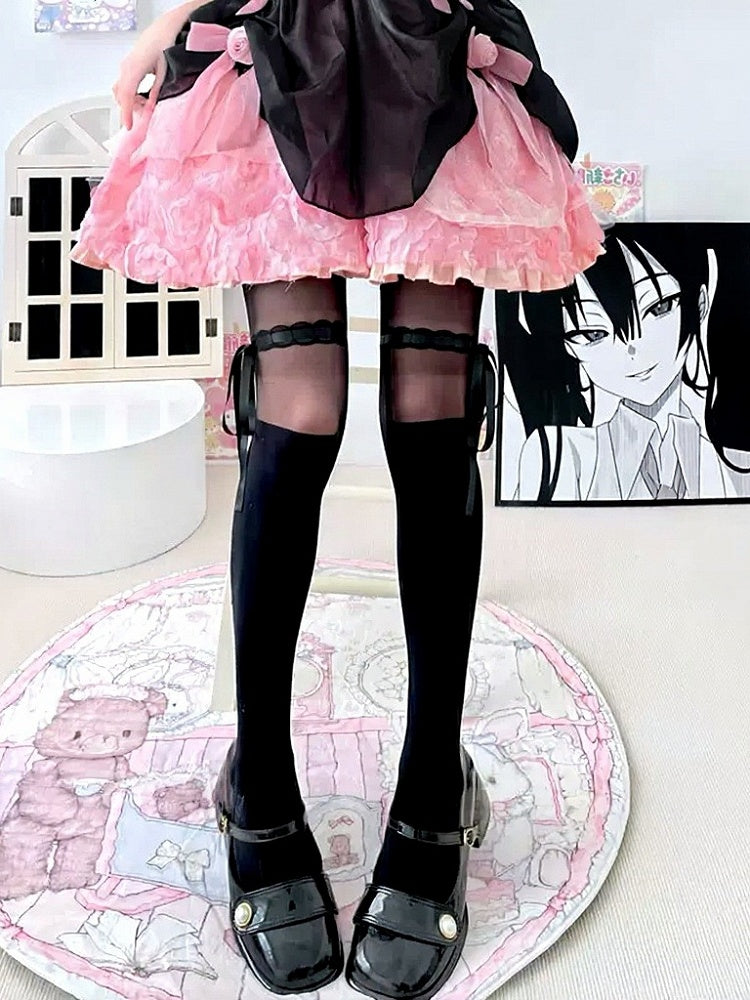 2 Colors Tights Strap Thigh-High Tie -