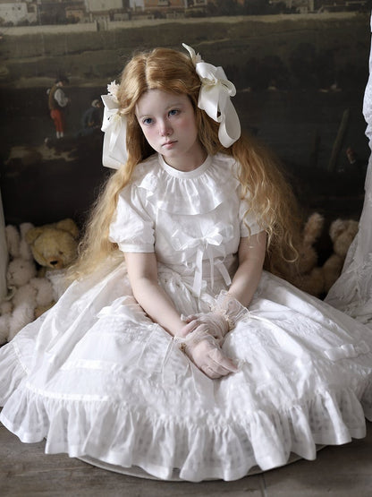 Ivory Checkered Puff Sleeve Lolita One-Piece Dress