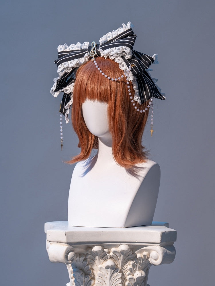 ビーズの黒と白のストライプの蝶結びKC