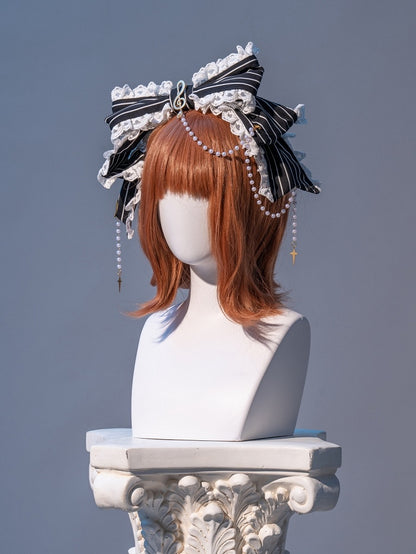 ビーズの黒と白のストライプの蝶結びKC