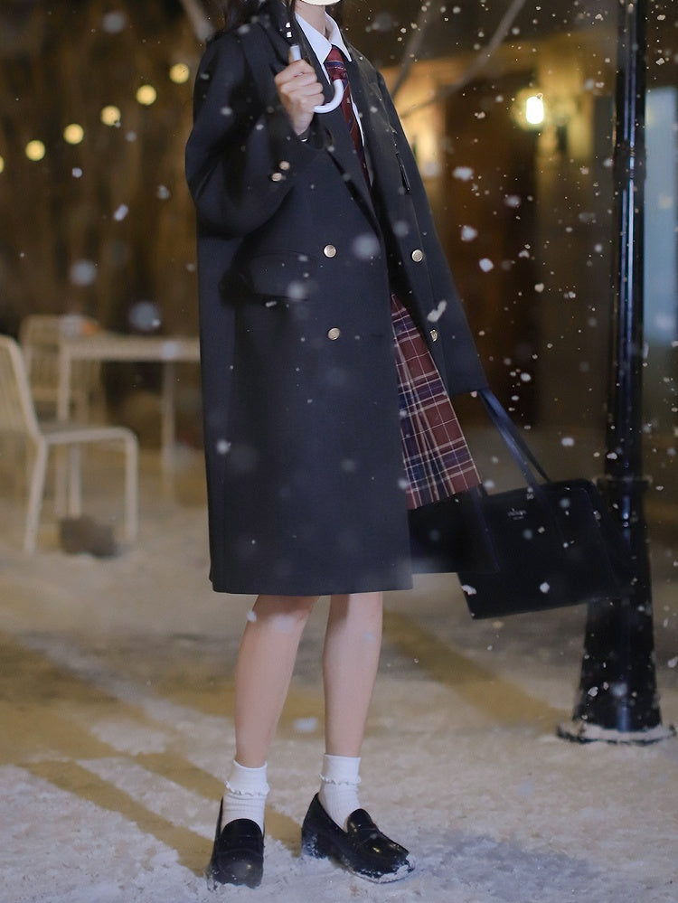 for Winter Gray and Notched Collar Preppy Style Long Coat Dark Autumn