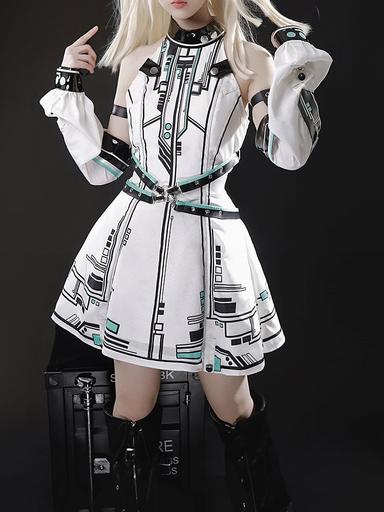Bunny Sleeves KC Kleid Techwear Neckholder Urban Cyberpunk Weiß + Ohren