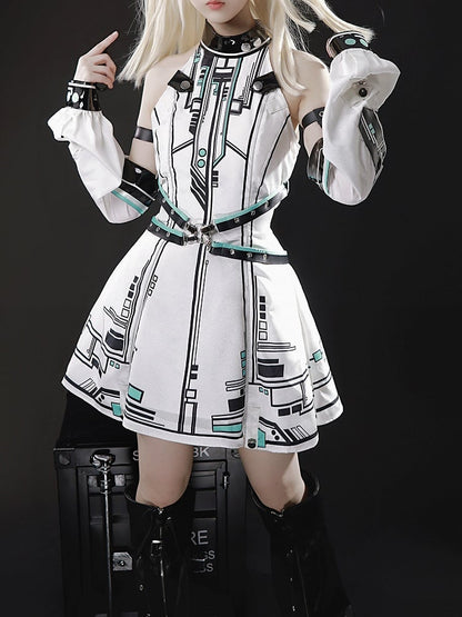 Bunny Sleeves KC Kleid Techwear Neckholder Urban Cyberpunk Weiß + Ohren