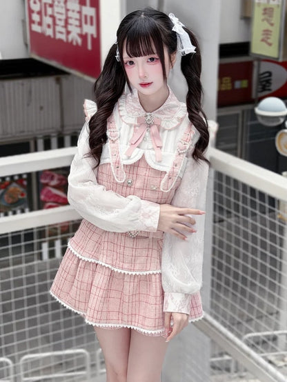 Shorts Clasps Belt Set: with Strap Sweet Pink Jirai Dress Kei and Heart Tweed Overall