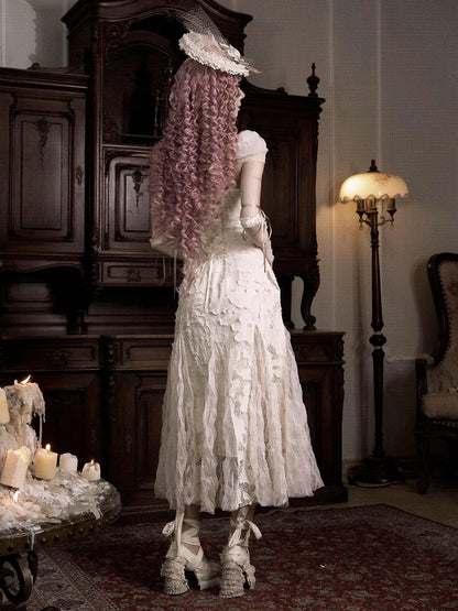 Cream Dress Goth Bows Slip Cutout Romantic Pink Heart Summer Light