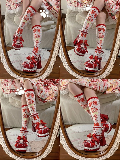- Bow Lolita High Closure Heels Details Heart Strawberry Modifiable Themed Sweet Block Red