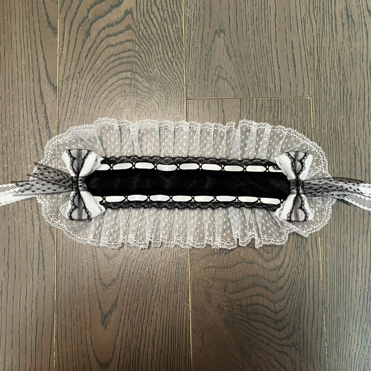レース、ドット柄、蝶結びトリム、ハイバンド柄、ブラック/ブラックホワイトの詳細