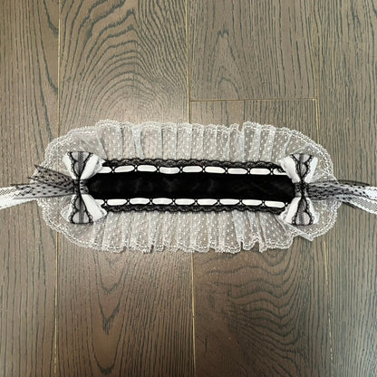 レース、ドット柄、蝶結びトリム、ハイバンド柄、ブラック/ブラックホワイトの詳細