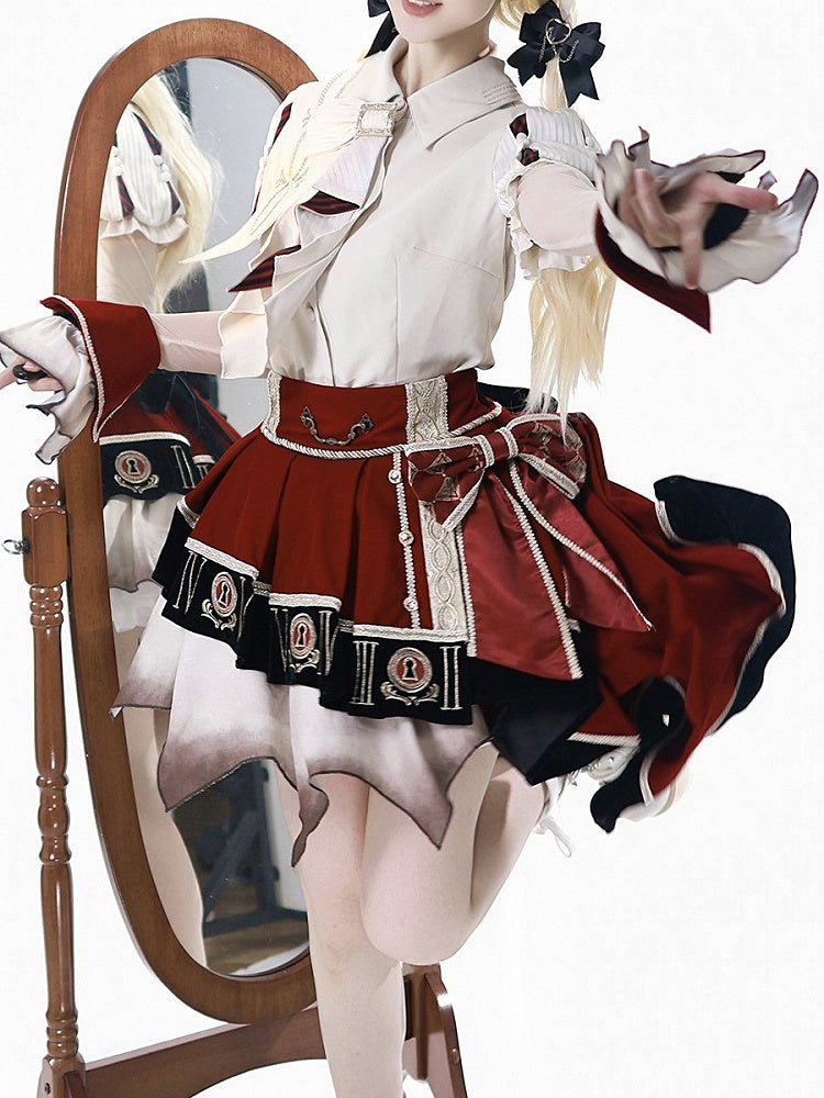 Red Black Asymmetric Preppy Lolita Skirt Bow - Unknown Star