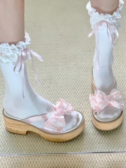 Slippers Pink Lolita Wa Heart with Applique