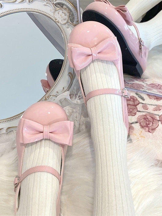Removable Bow Shoes Pink 1cm with Style Low-heel Sweet
