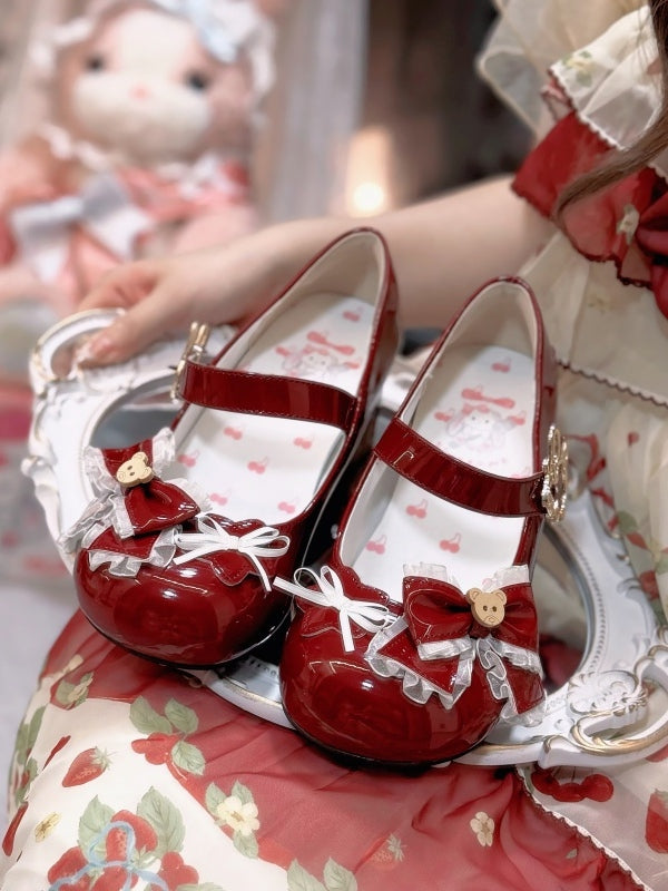 Wine Red Bunny Snap Mary Jane Shoes by Cherry Bunny