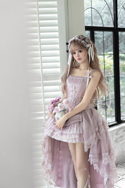 Tulle Corset Boned Layered Purple Classic + Skirt Top Lolita High-low Dusty