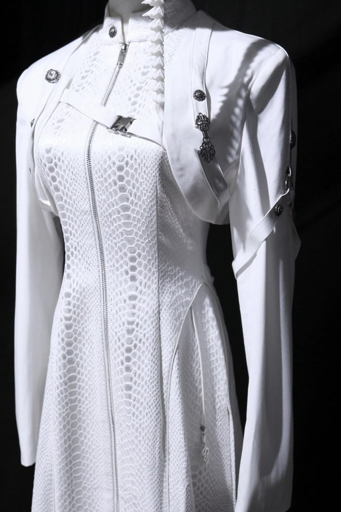 Snakeskin-grain Design Long Unisex Two-Piece Coat False - White Goth
