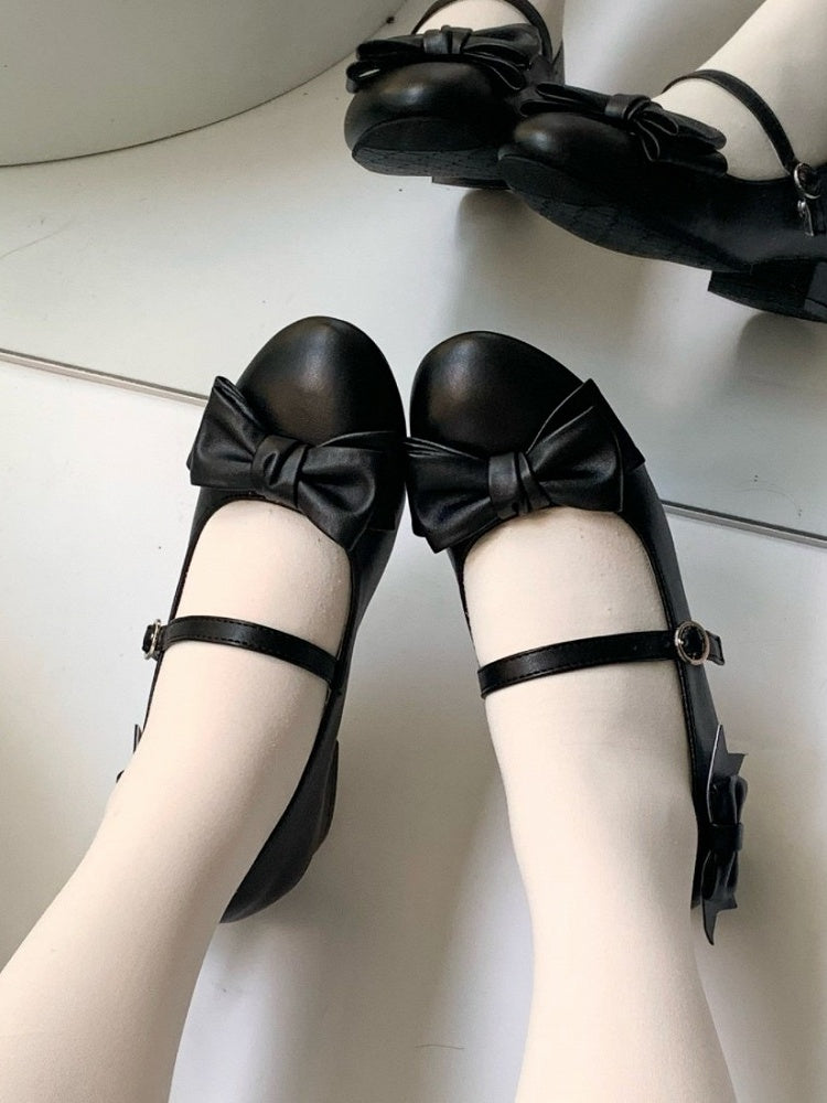 Black Lolita Shoes with Bowknot - Unmissable Berry