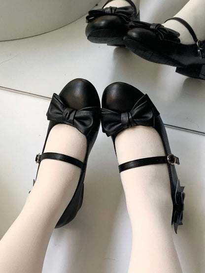 Black Lolita Shoes with Bowknot - Unmissable Berry