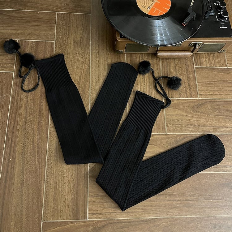 Colors Pom-Pom 6 Knit Slimming Stockings with Cable Decorations Warm