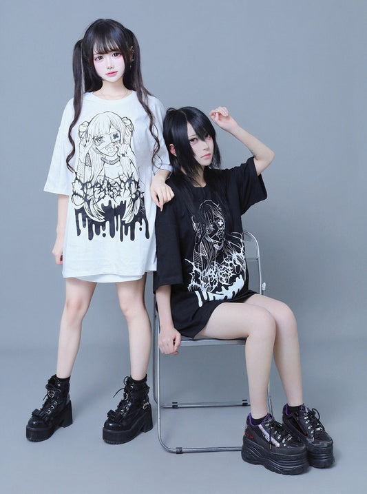 Black Anime Girl Graphic Tee - ITAMI