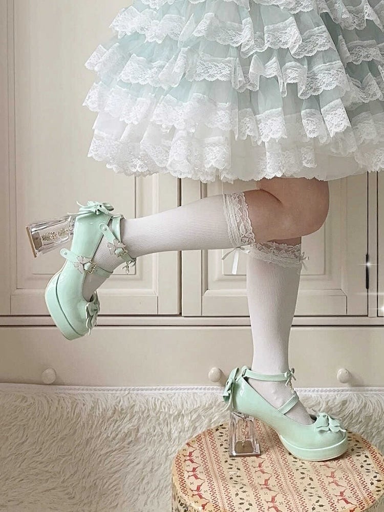 Lolita Butterfly Janes Motif Rhinestones Light Hime Green with Sparkling Mary Polished