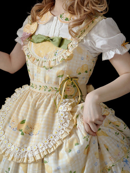 ピーターパン ホワイト ショート レモン スリーブ シャツ イエローカラー プリント