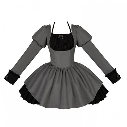 Small Dress Lolita Short and with Maid Black Sleeves Gray Bows Juliette
