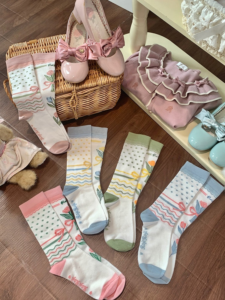 5 Socks Pattern Calf Bow And Options Tulip