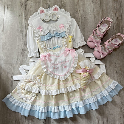 Yellow JSK Ruffle Bow Apron Maid Lolita + Dress Adorable Heart