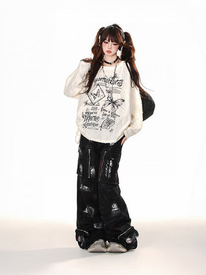 Apricot Slouchy Knit Top with Shoulder Cutout and Lace-Up Strap