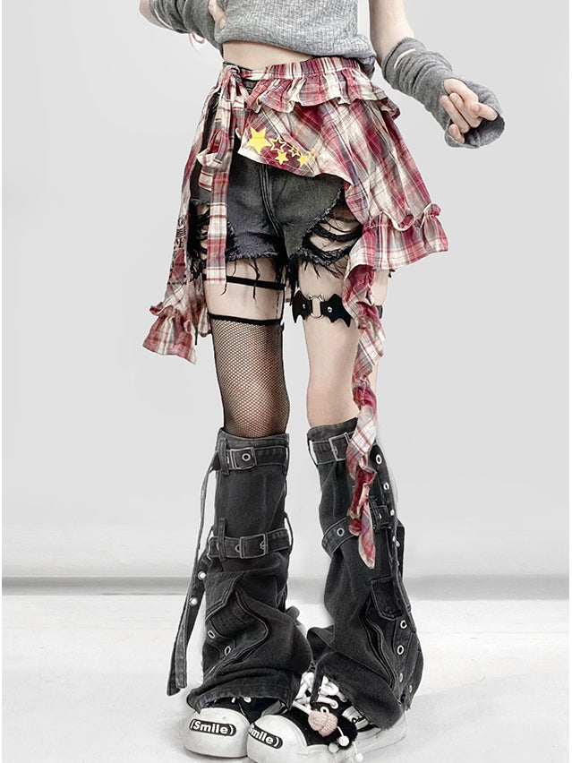 Saum-Shorts Raw Bittersweet Distressed Grey Denim Holes