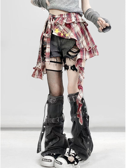 Saum-Shorts Raw Bittersweet Distressed Grey Denim Holes