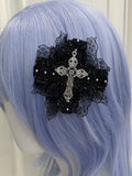 Dual Color Gothic Cross Hairclip with Lace - Magic Diary