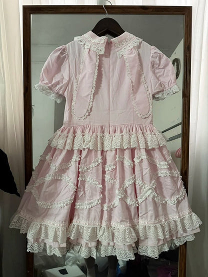 Robe OP en dentelle à oreilles de lapin rose avec col dos