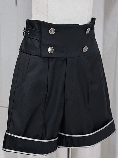 Shorts Straight-leg Black Ouji Waist Lolita High