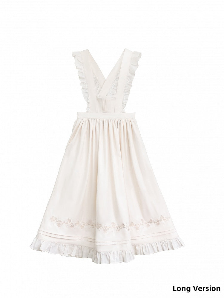 Blumenschürze Version Kurz/Lang Stickerei Weiß