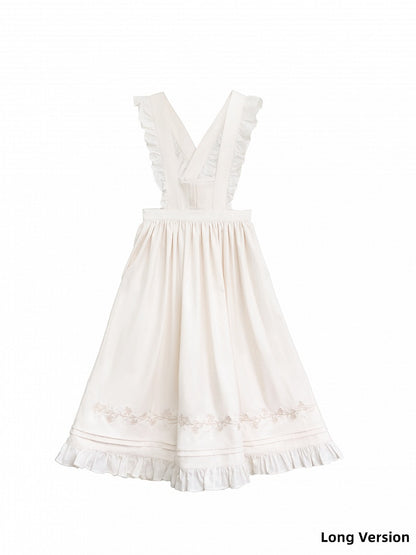 Blumenschürze Version Kurz/Lang Stickerei Weiß