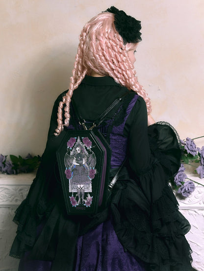 ゴシックブラックの棺型グラフィックプリントハロウィンバッグ
