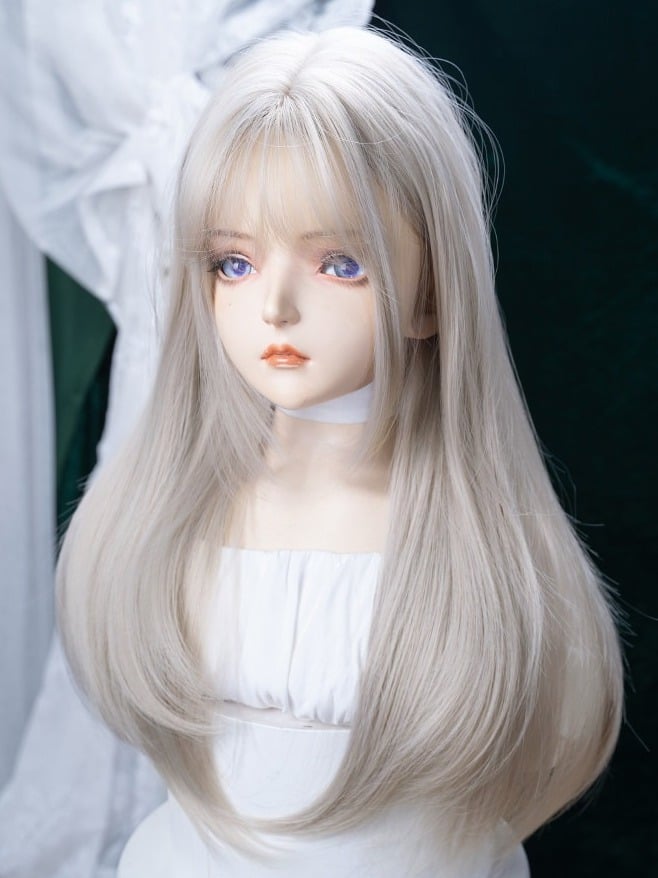 Light Gray 71cm Long Straight Wig with Air Bangs - Alice Garden