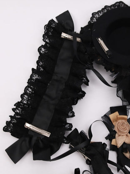 Black Hairband Bow Lolita Gold Lace Rose