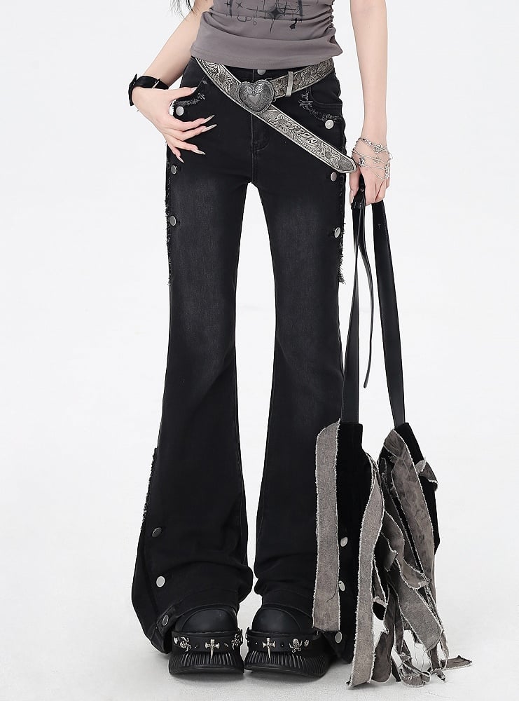 Schwarze Vintage-Schlagjeans mit offenem Saum, Glamorous