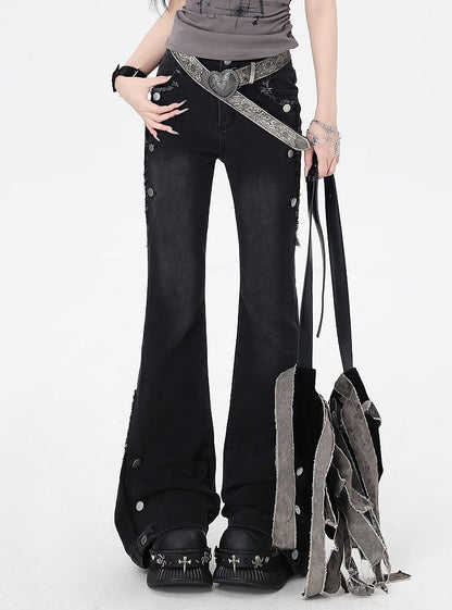 Schwarze Vintage-Schlagjeans mit offenem Saum, Glamorous