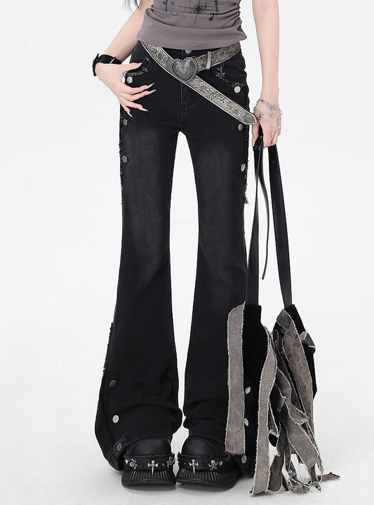 Schwarze Vintage-Schlagjeans mit offenem Saum, Glamorous