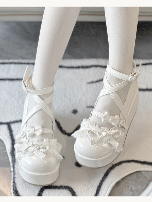Sweet Lolita Platform - Buckles Heart Shoes White