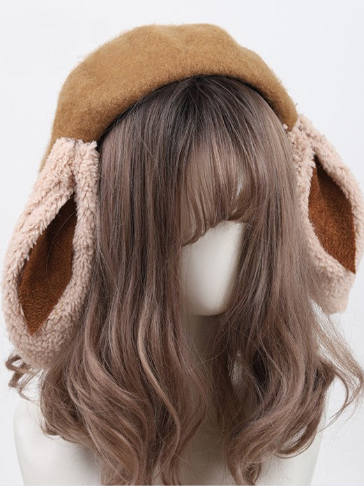 Lop-eared Lolita Bunny Beret Sweet Khaki/Red
