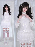 Long-Sleeved White Lace Bow-Embellished Blouse with Coordinating Choker - HBreaker