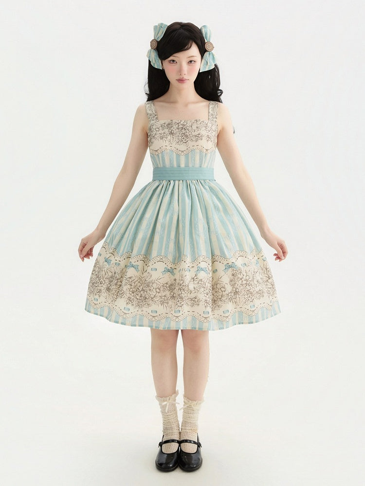 Clock Print and Short Blue Version Lolita Classic Floral Skirt Jumper