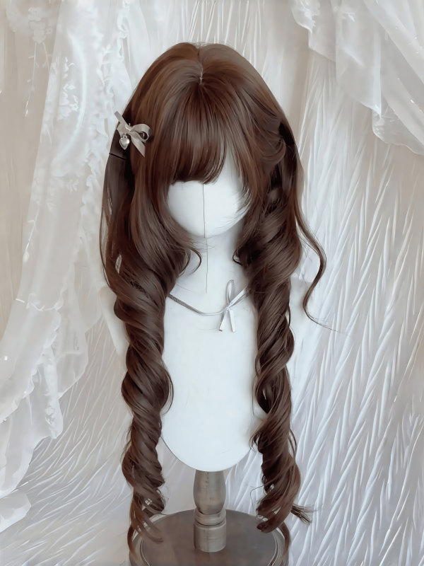 Long Wig Brown Curly 60CM with Full Bangs