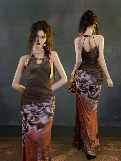 Versatile Long Mermaid Silhouette Halter Dress with Slim Fit - sijinstudio