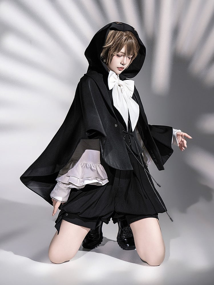 ファッション王子裾ロリータ黒ケープハイロー