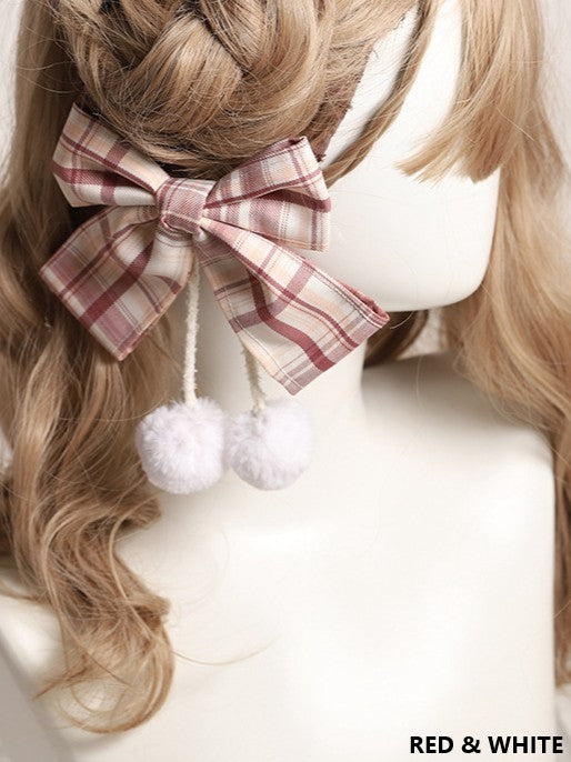 10 Color Options Sweet Lolita Pom-Pom Plaid Bowknot Hairclip