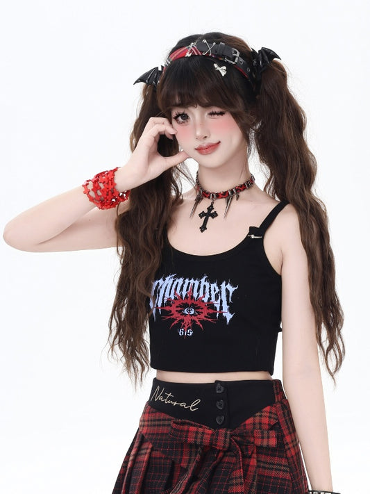 Gothic Black/White Letter Print Glamorous Cropped Cami Top